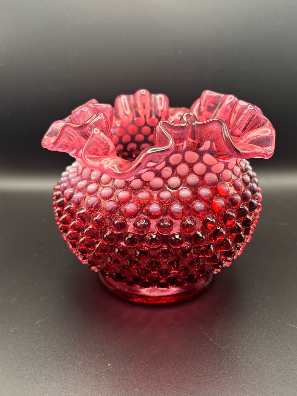 Venton Hobnail Ruffled Cranberry Glass Vase